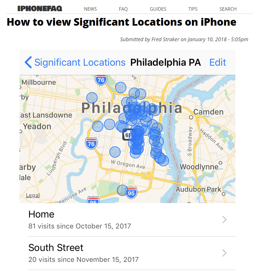 Ważne miejsca w iPhone